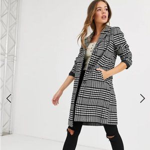 Black and White Plaid Wool Coat